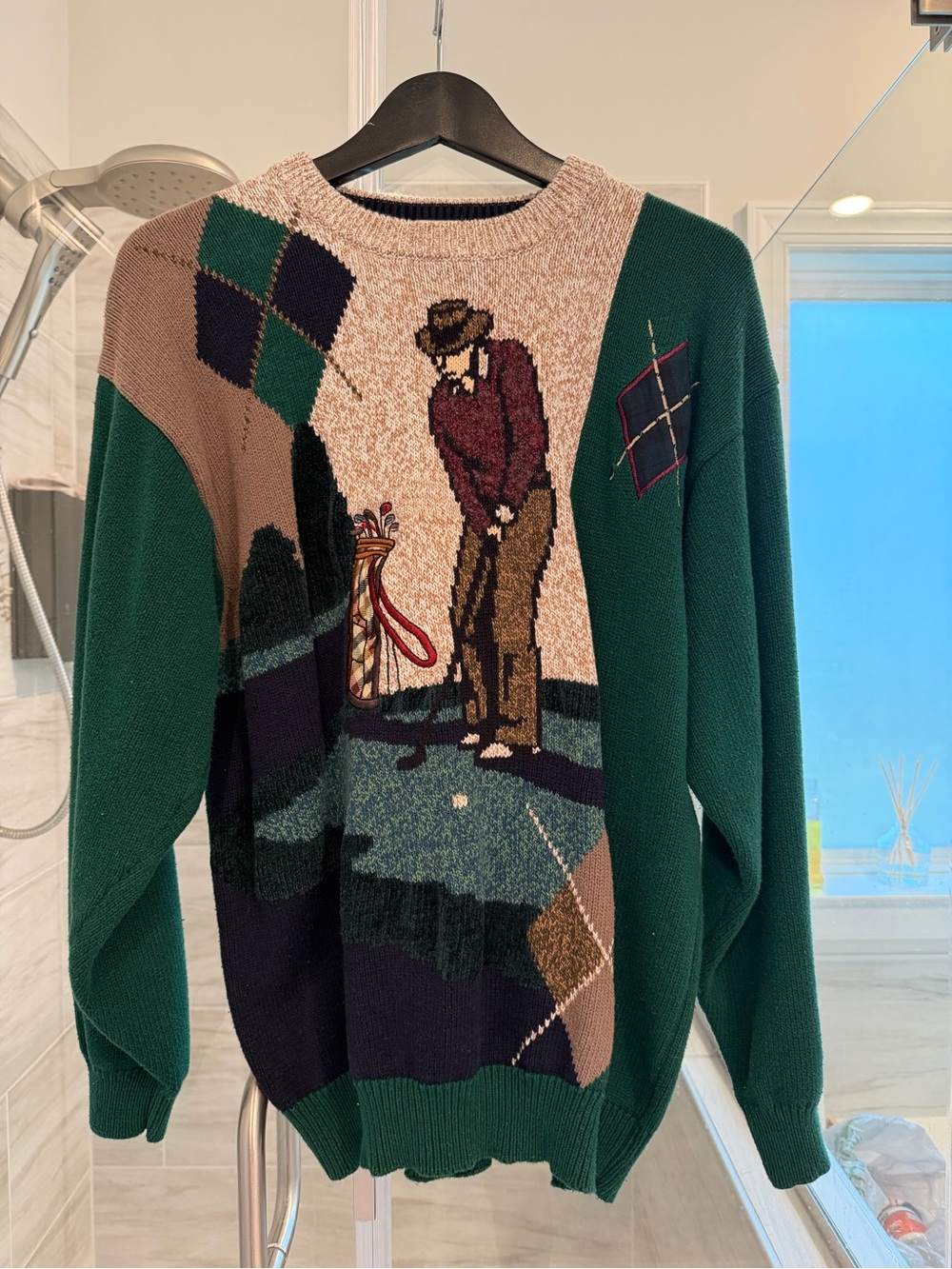 Vintage Cotton Traders- Green Golf Motif Knit Sweater - Classic Men's Pullover